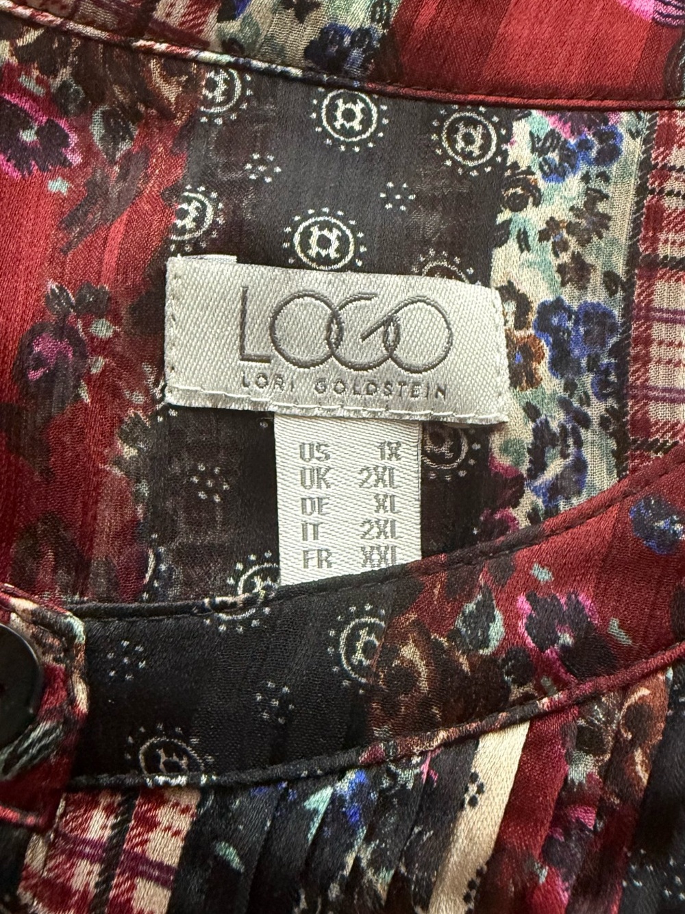 LOGO by Lori Goldstein Patchwork Chiffon Boho Tunic Top - Picture 3 of 10